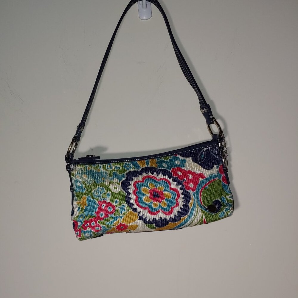 The SAK Floral Small Baguette Purse Blue Green OS